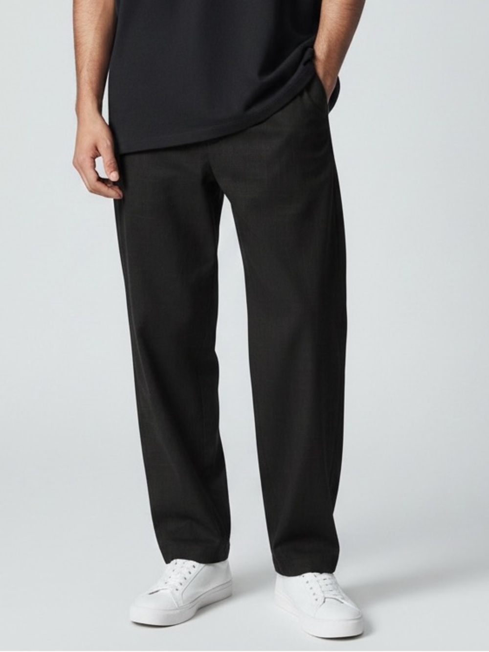 Zara Man Basic 100% Linen Slim Trousers - Black